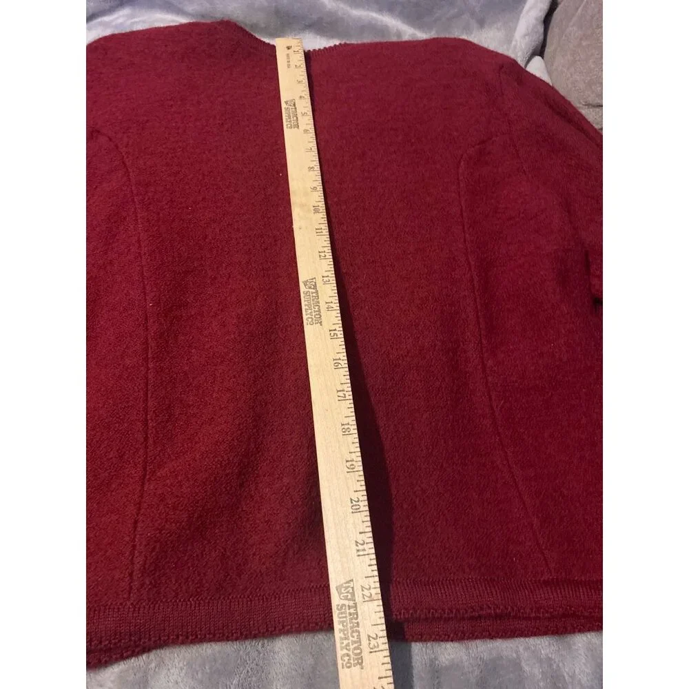 Vintage Tally-Ho Burgandy 100% Wool Button Cardigan Sweater L Womens Office wear